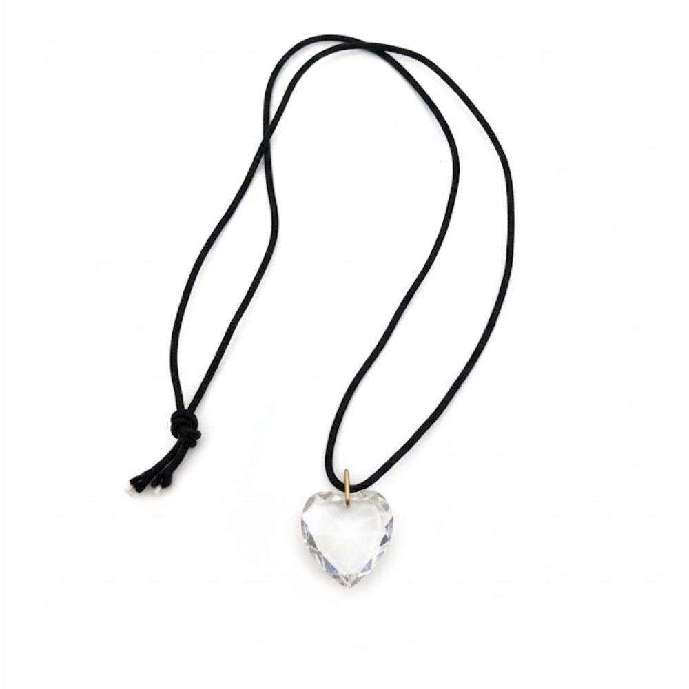 Clear Heart Crystal Pendant Black Cord Necklace